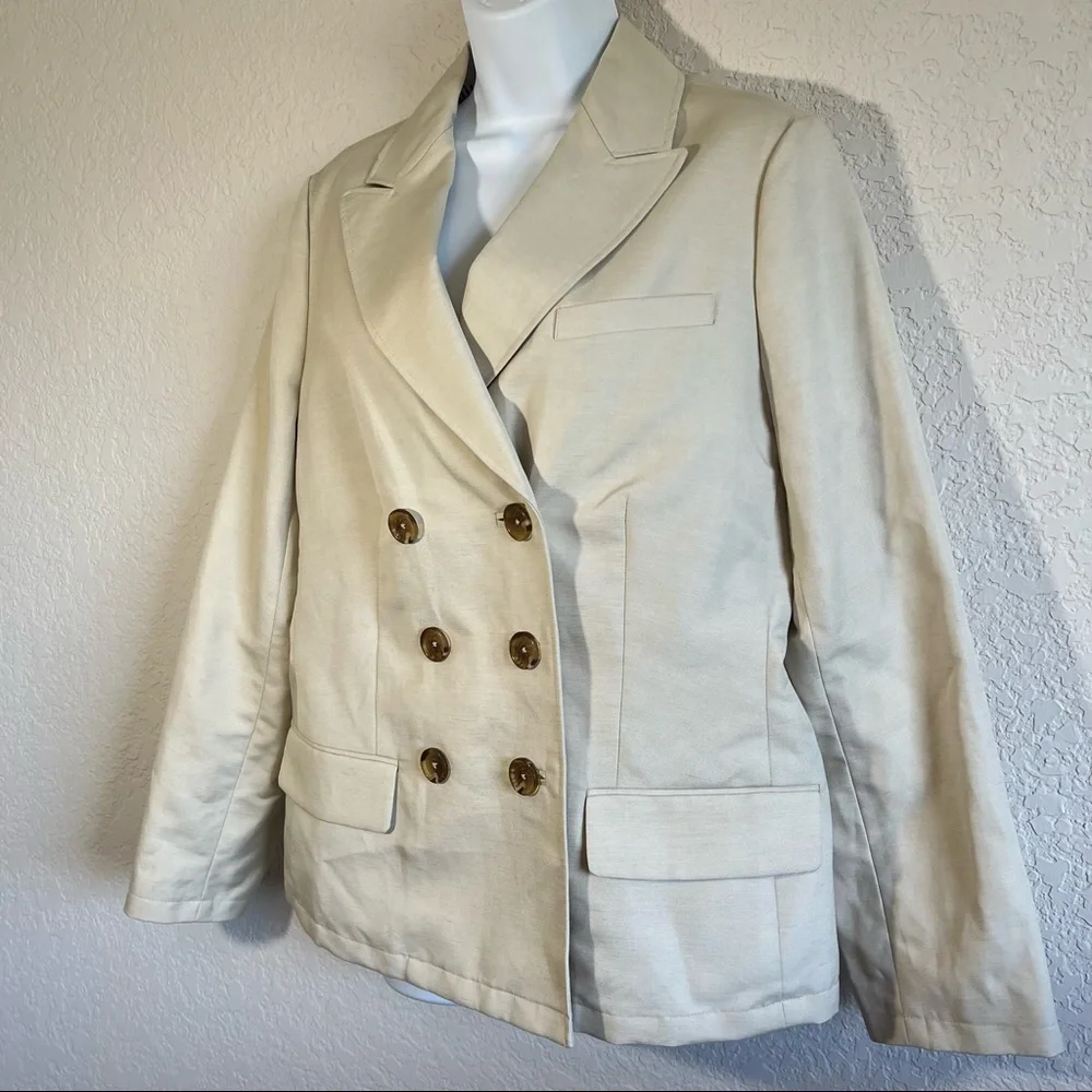 Brooks Brothers Linen Blend Khaki Double Breasted Jacket - Picture 5 of 11